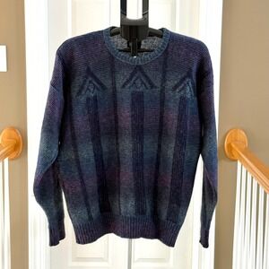 Vintage Robert Bruce Mens Blue Purple Ombre Textured Knit Sweater Made in USA M
